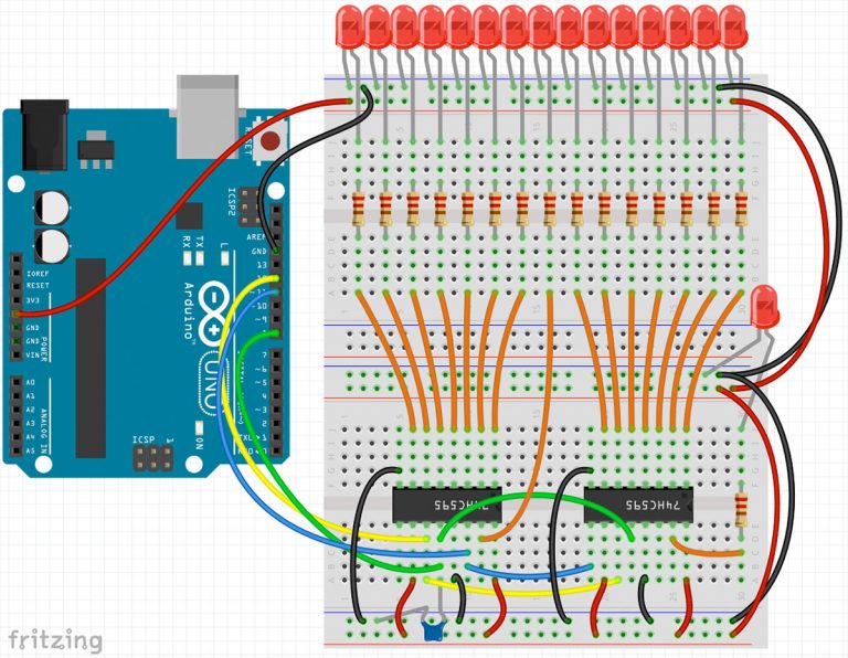 Extending Arduino with Shift Resister 74HC595 - More Outputs!