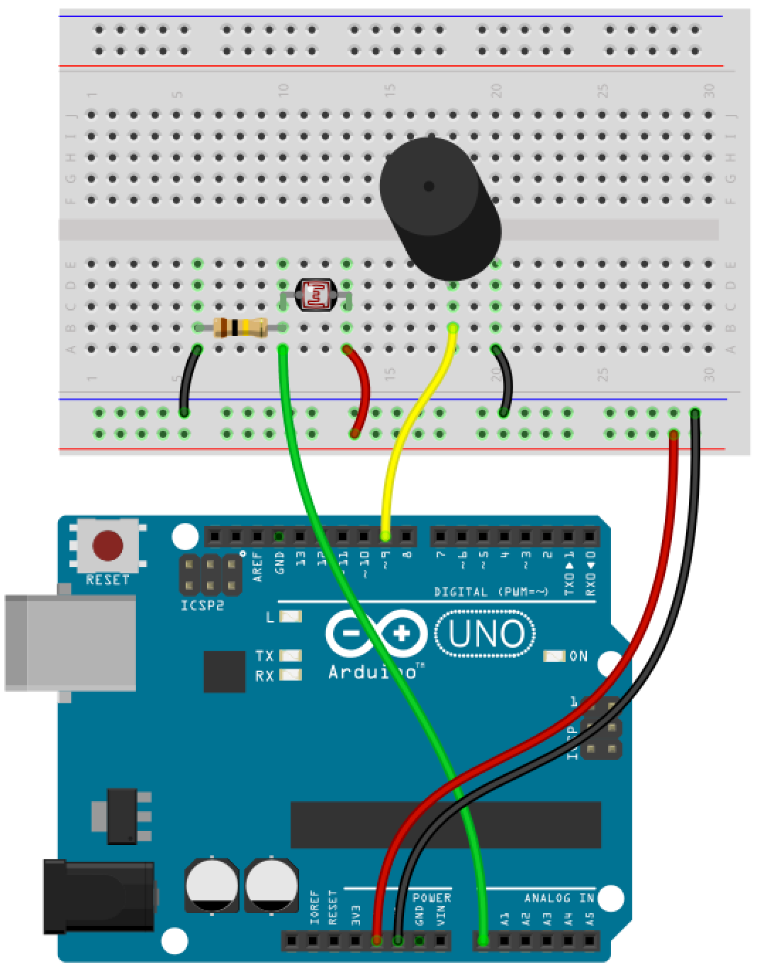 Arduino Fotowiderstand Bauplan
