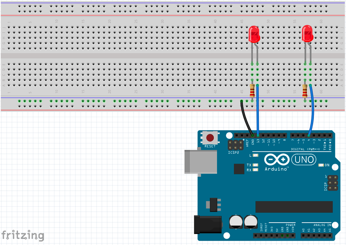 Arduino – Zwei LEDs blinken abwechselnd – Arduino Tutorial