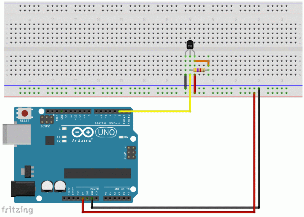 Arduino DS18B20 Schaltung Schaltplan Circuit