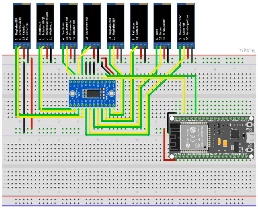 RailFX Zugzielanzeiger ESP32 Arduino Schaltplan Schaltbild Schaltung