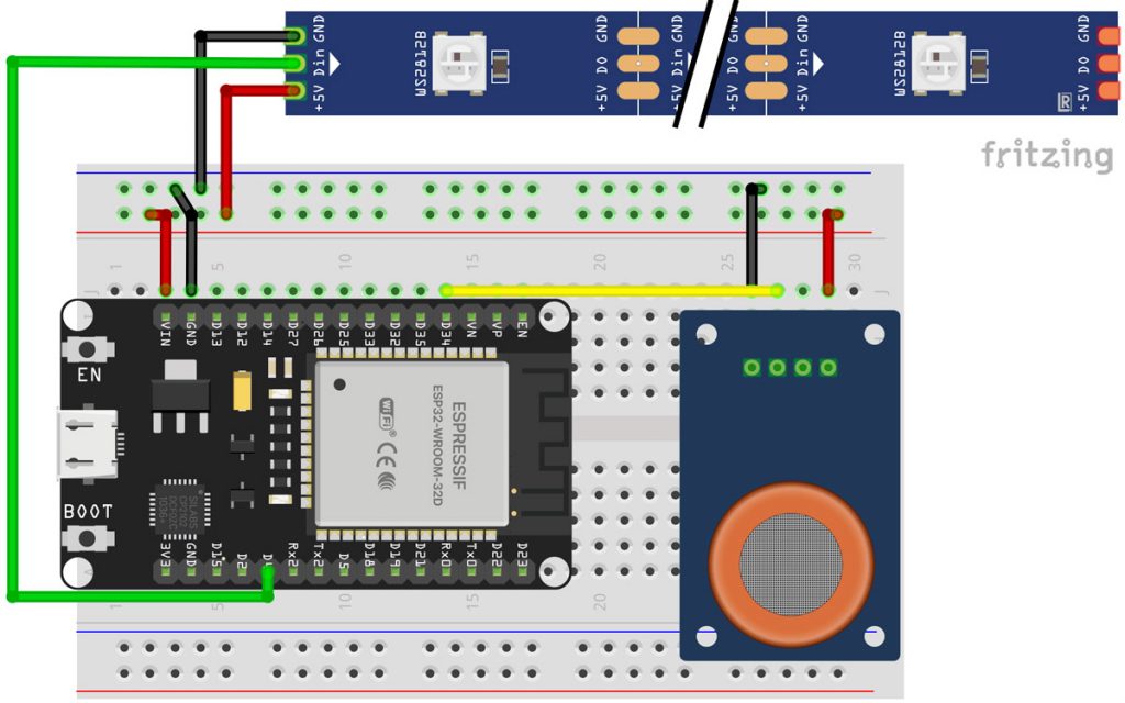 Alkoholsensor ESP32: Atemalkohol messen & LED-Streifen Anzeige Schaltplan für ESP32