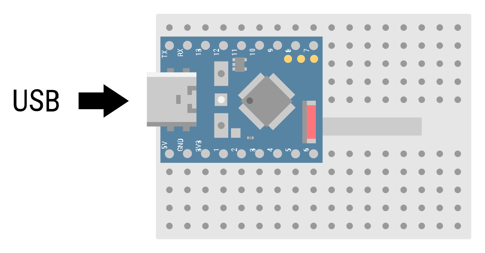Das Waveshare ESP32-S3 Mini auf dem Mini-Steckbrett